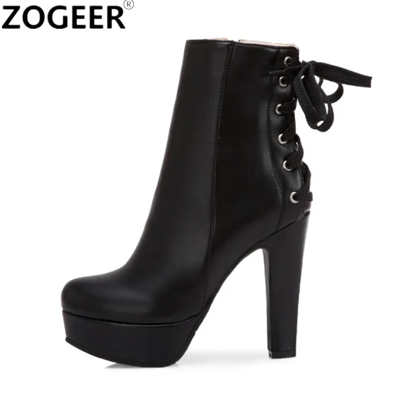 Mode Stiefeletten Frauen Plattform High Heels Kurze Stiefel Schnürung Schwarz Weiß Gelb Party Winter Schuhe Dame Große Größe 50 45
