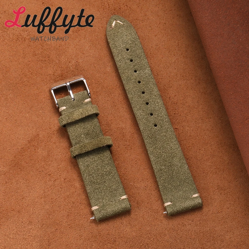 Weiches Vintage-Uhrenarmband mit Schnellverschluss, 20 mm, 22 mm, 18 mm, Retro-Armbänder, Wildleder-Nähte, Lederarmband Image