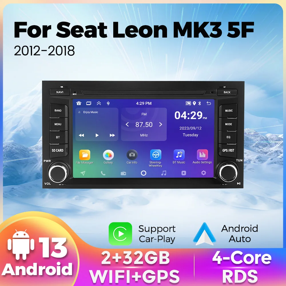 7 Zoll 4-Kern-Autoradio für Sitz Leon MK3 5F 2015-2017 Multimedia-Video-Player drahtlos BT Stereo IPS-Bildschirm 4g GPS-Navigation Auto GPS Multimedia Radio, 4-Kern ohne DVD Player, 2Din Stereo Image