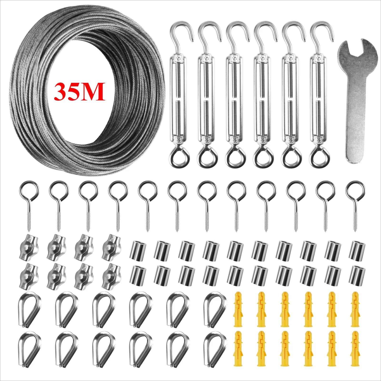 72-teiliges Hardware-Set, Markisenbefestigungsset, robustes Sonnensegel, Edelstahlkabel für die Befestigung von Garten im Freien, Zubehör Image