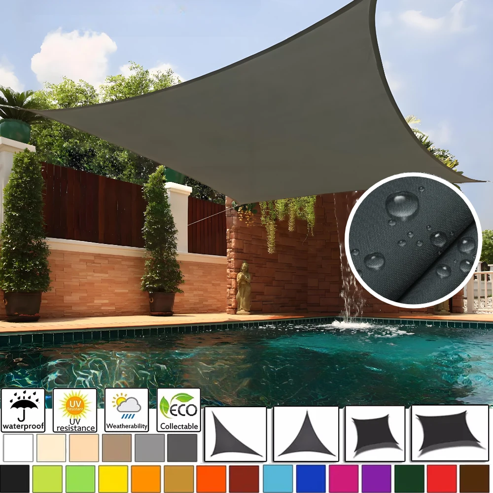 Wasserdichtes Sonnenschutzsegel, quadratisch, rechteckig, dreieckig, Gartenüberdachung, UV-Block, Pool-Schattenstoff, Sonnenschutz, Camping, Wandern, Zelte Image