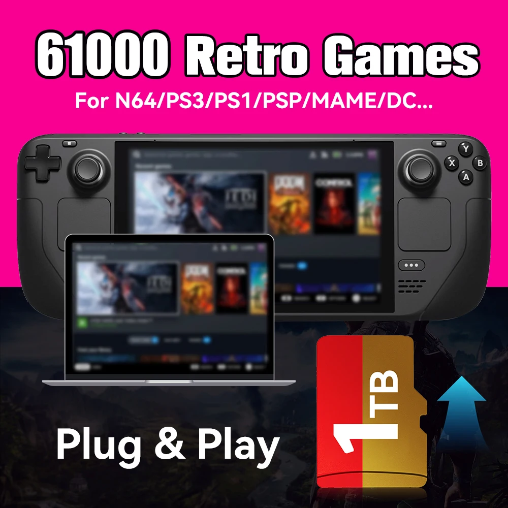 512G/1 TB Spielkarte für Steam Deck/Win Handheld-Spielekonsole/PC mit 61.000 Spiele Batocera OS Speicherkarte für N64/PSP/PS3/PS2/MAME