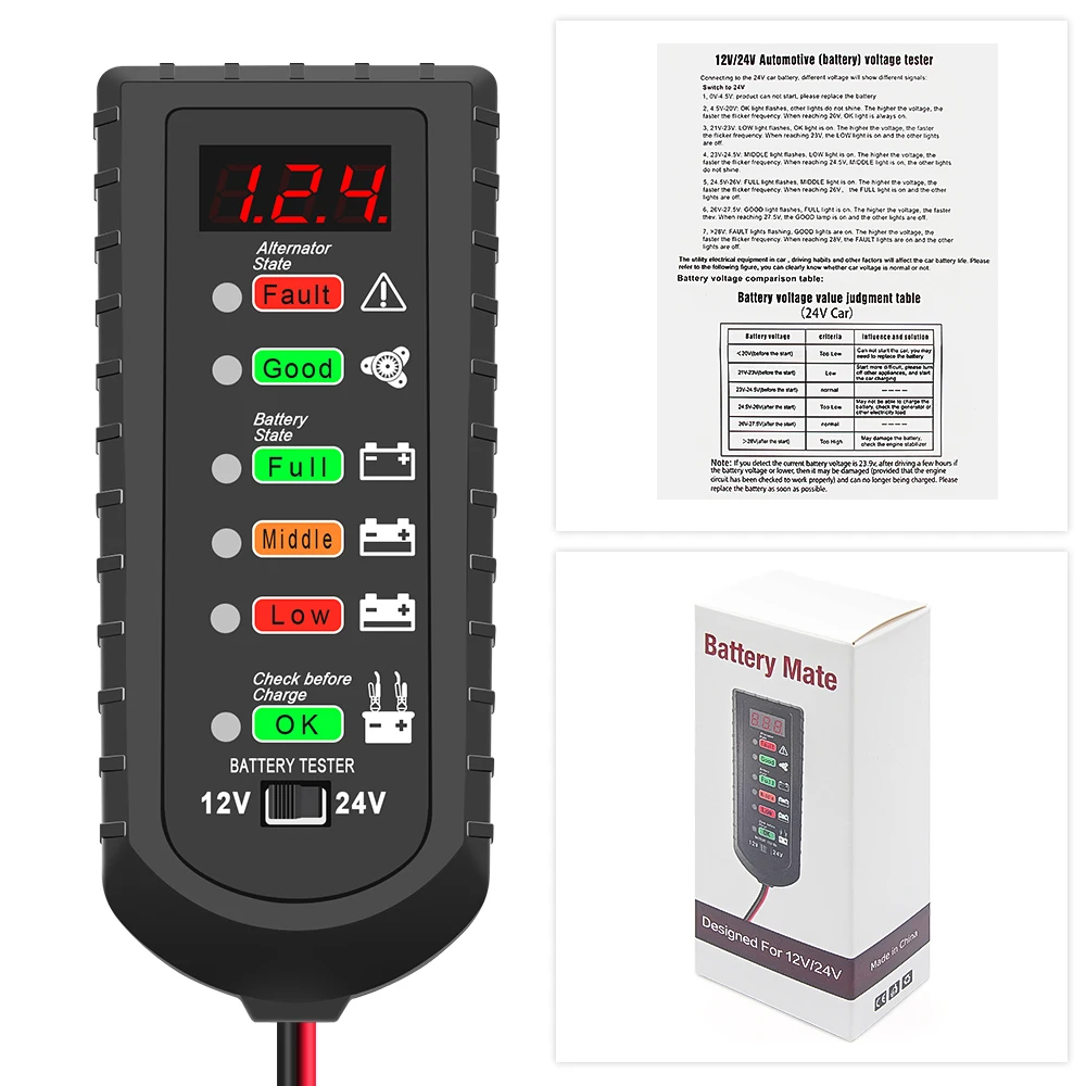 12V 24V Auto Batterie Tester Lichtmaschine Tester Led-anzeige Automotive Batterie Checker Analysator Auto Reparatur Multifunktionale Elektr Image