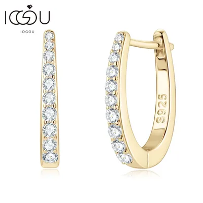 IOGOU S925 All D Moissanite Clip Earrings U Shaped Hoops 925 Silver for Woman GRA Certified Fine