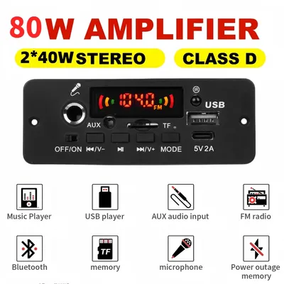 2*40W 80W Amplifier 12V MP3 Decoder Board Bluetooth Stereo Audio DIY Car MP3 Player FM Radio TF USB