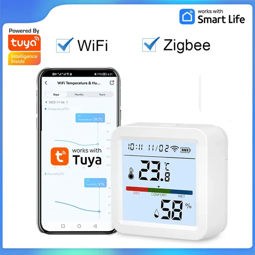 Zigbee ou WiFi capteur de température et d'humidité Tuya APP hygromètre thermomètre rétro-éclairage