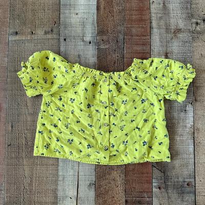 Zara Shirts & Tops | Zara Kids Floral Yellow Off-Shoulder Top Size 6 Button-Up Ruffled Sleeves | Color: Blue/Yellow | Size: 6g