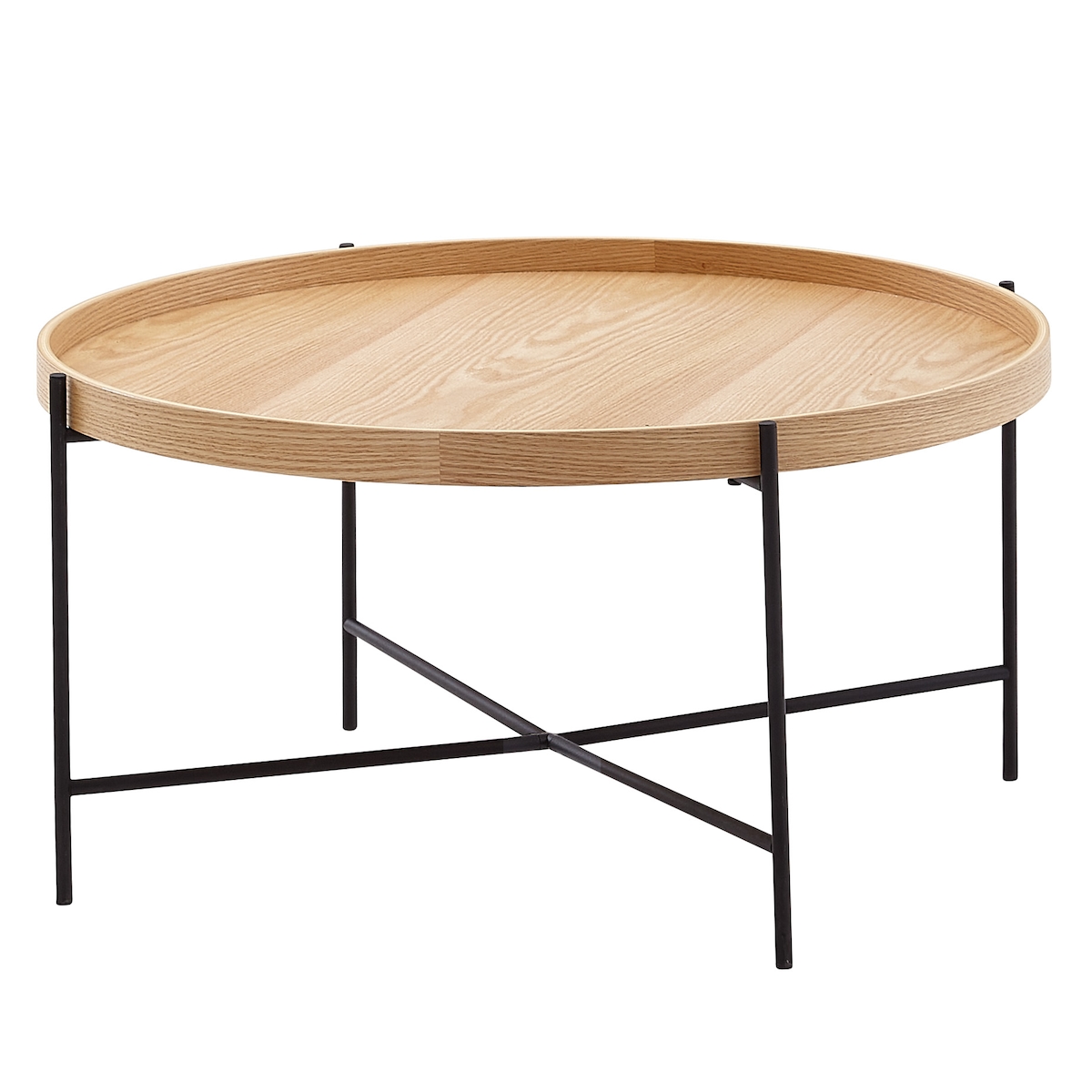 KADIMA DESIGN Couchtisch 78x78x40 cm Sofatisch Holz / Metall Wohnzimmertisch Eiche, Design Stubentisch Modern Rund, Holztisch Kaffeetisch, Tisch Image