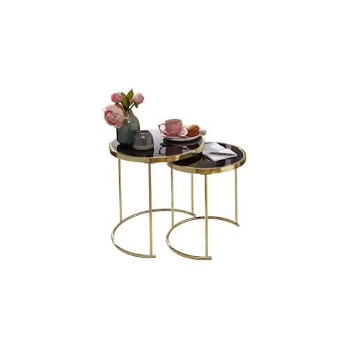 KADIMA DESIGN Design Satztisch COMO Schwarz/Gold Beistelltisch Metall/Glas, Couchtisch Set aus 2 Tischen, Kleiner Wohnzimmertisch, Metalltisch mit Glasplatte,