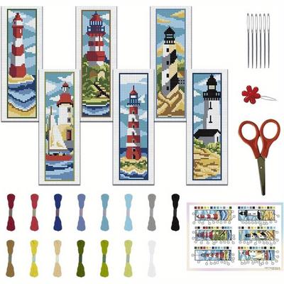 TEMU 6 Sets Lighthouse Bookmark Stitch Kits With Instructions - Beginner Friendly, Perfect For Gift Giving Image