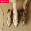 Qutaa Echt leder Damen Sandalen T-Strap Pumps Büro Damen Party dicke Med Heels Schuhe Frau Sommer Größe 34-41