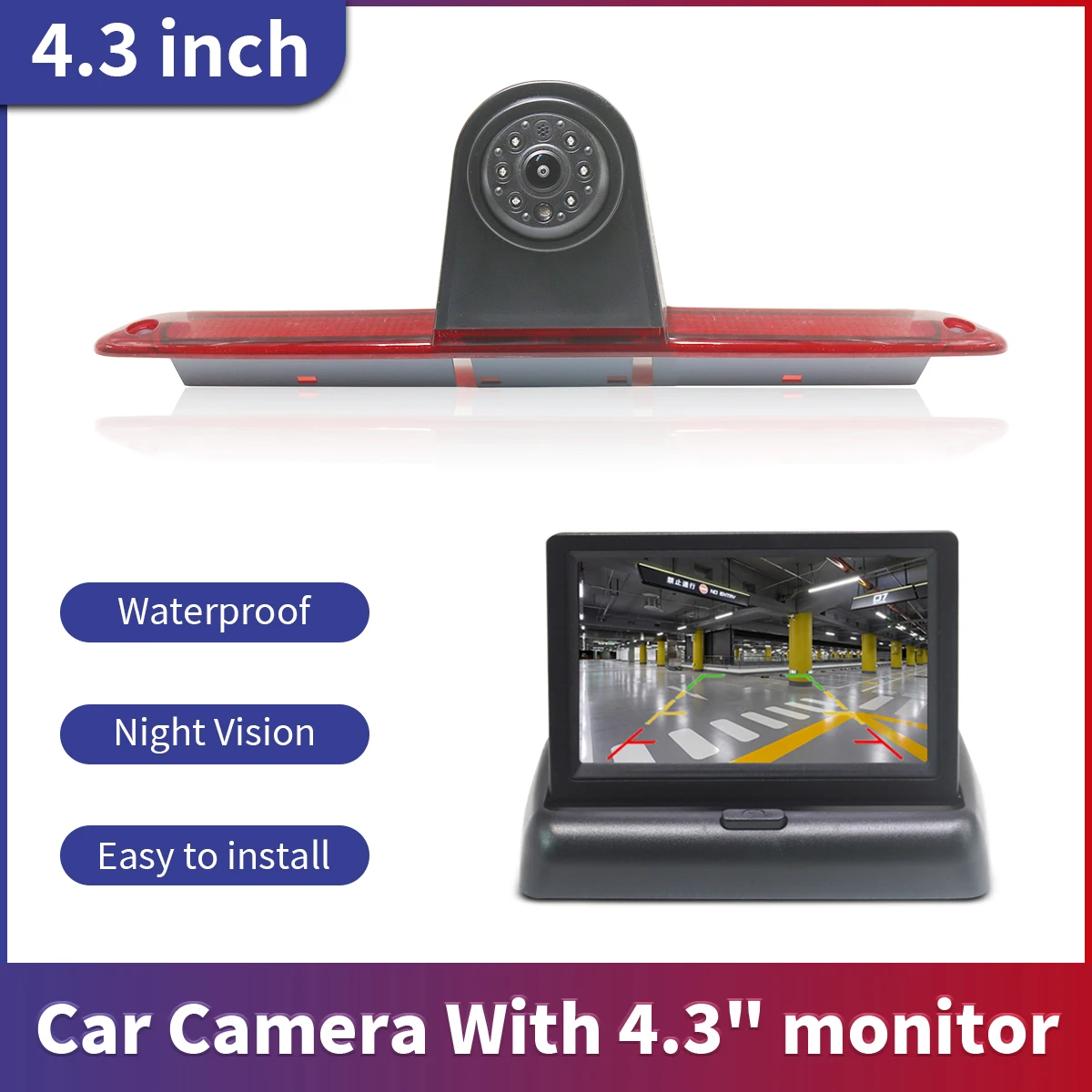 Auto-Bremslichtkamera mit faltbarem 4,3-Zoll-TFT-LCD-Mini-Auto-Monitor für Mercedes-Benz Sprinter VW Crafter Van 2007–2018 Image