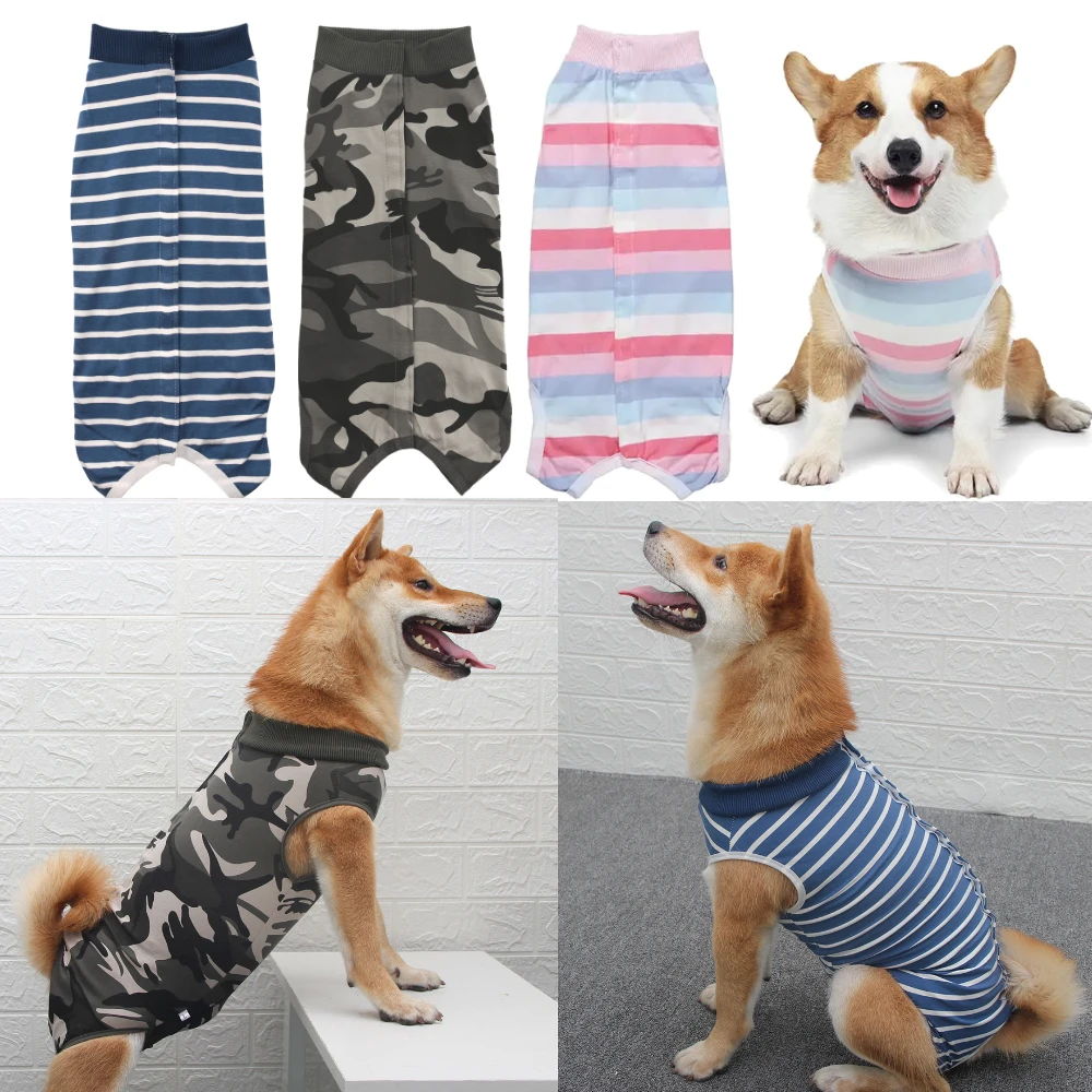Haustier Kleidung Hund Overall Pyjamas Hohe Elastische Camouflage Streifen Weste Wrap Bauch Chirurgische Tragen Trainingsanzug Für Mädchen Jungen Kleidung Image