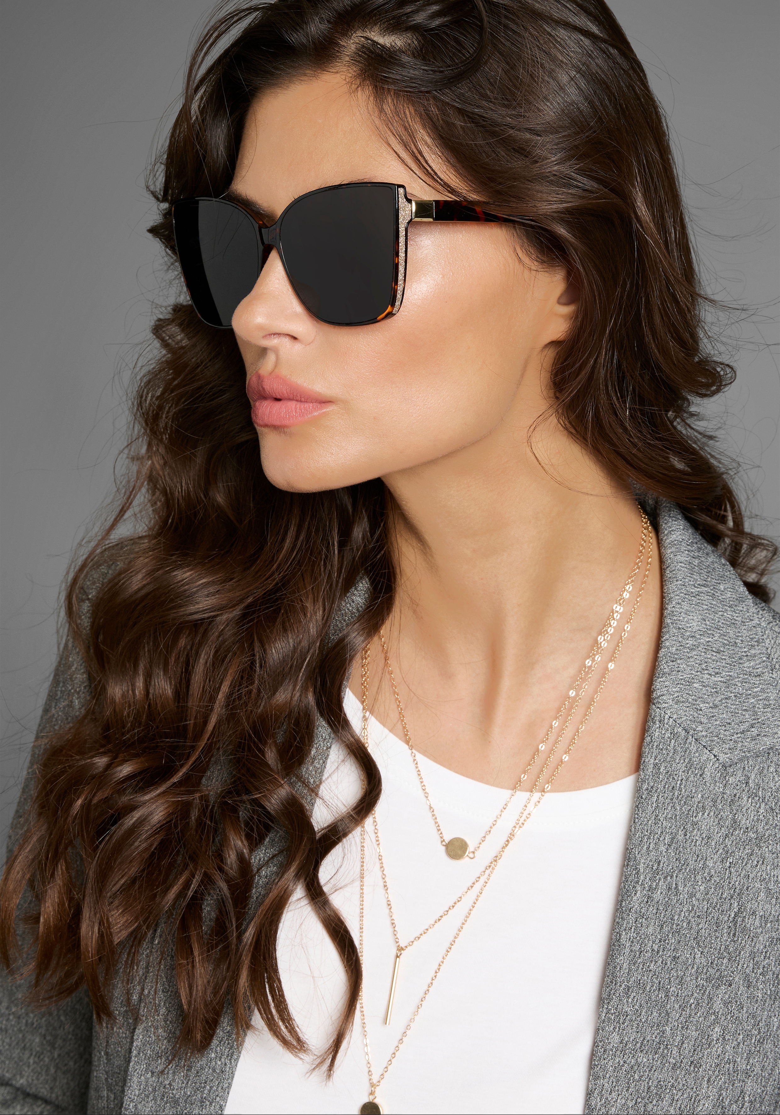 Sonnenbrille LAURA SCOTT, Damen, braun, gemustert, glänzend, kontrastfarbene Details, Sonnenbrillen, mit glitzernden und goldfarbenden Details - NEW Image