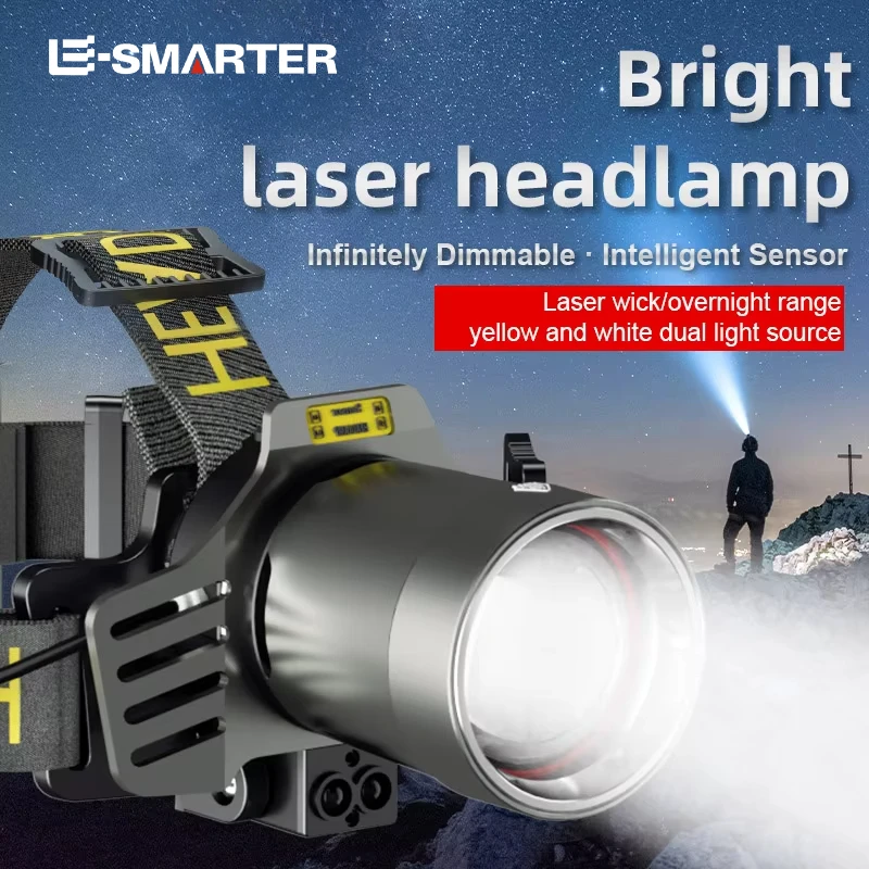 Dual Laser wiederaufladbare Kopf Taschenlampe LED Scheinwerfer High Power Scheinwerfer wasserdicht super helle Stirnlampe Image