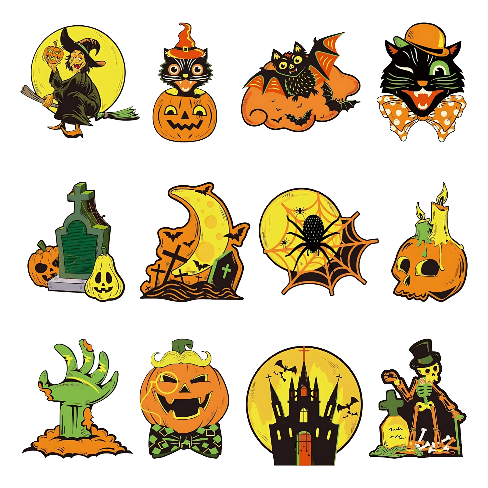 24 Stück Vintage Halloween Dekorationen, Halloween Ausschnitte klassische Kunstwerk Ausschnitte Kürbis Hexe Eule Ausschnitte alten Stil Wand kunst Image