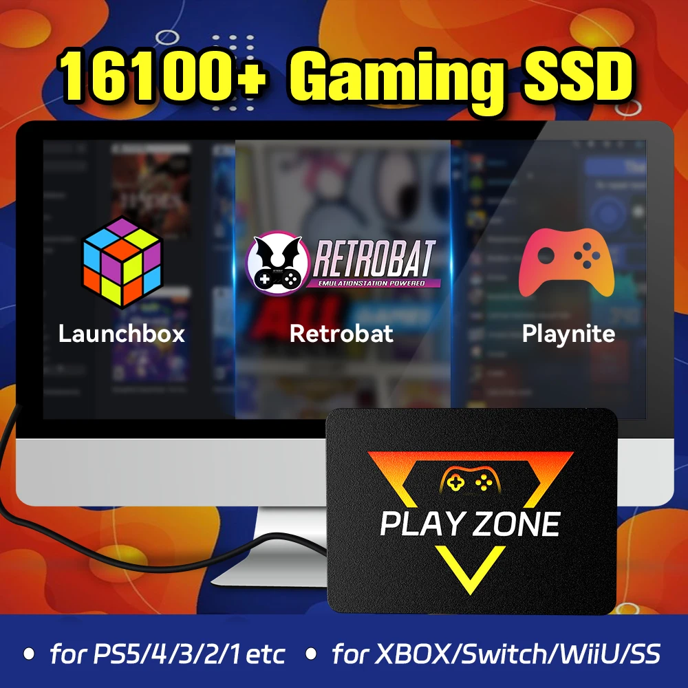 Play Zone 1T Game SSD für PS5/PS4/PS3/PS2/Switch/Xbox/WIIU 80+Emulators Launchbox&Retrobat&Playnite 16191 Spiele für PC/Laptop