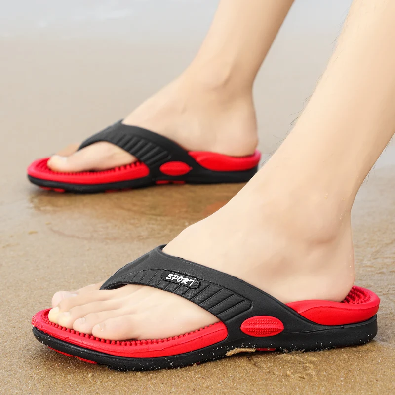 Männer Massage Flip-Flops Sommer EVA Haus Hausschuhe Strand Anti-Rutsch Bequeme Sandalen Mode Casual Schuhe Plus Größe Rutschen 46 Image