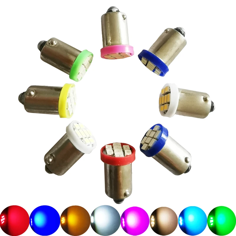 50 Stück 6 V 6,3 V BA9S T4W Keine Polarität Flipper Auto Armaturenbrett Signallampe 1206 8SMD Weiß Rot Gelb Eisblau Grün Rosa Image
