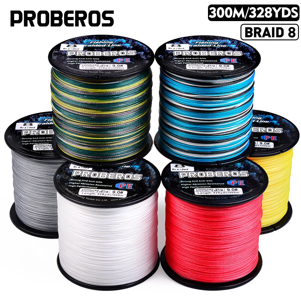 PROBEROS 8-strängige 300M/328YDS superstarke, abriebfeste Angelschnur, geflochtene Multifilament-PE-Schnur für glatte, lange Wurf Image
