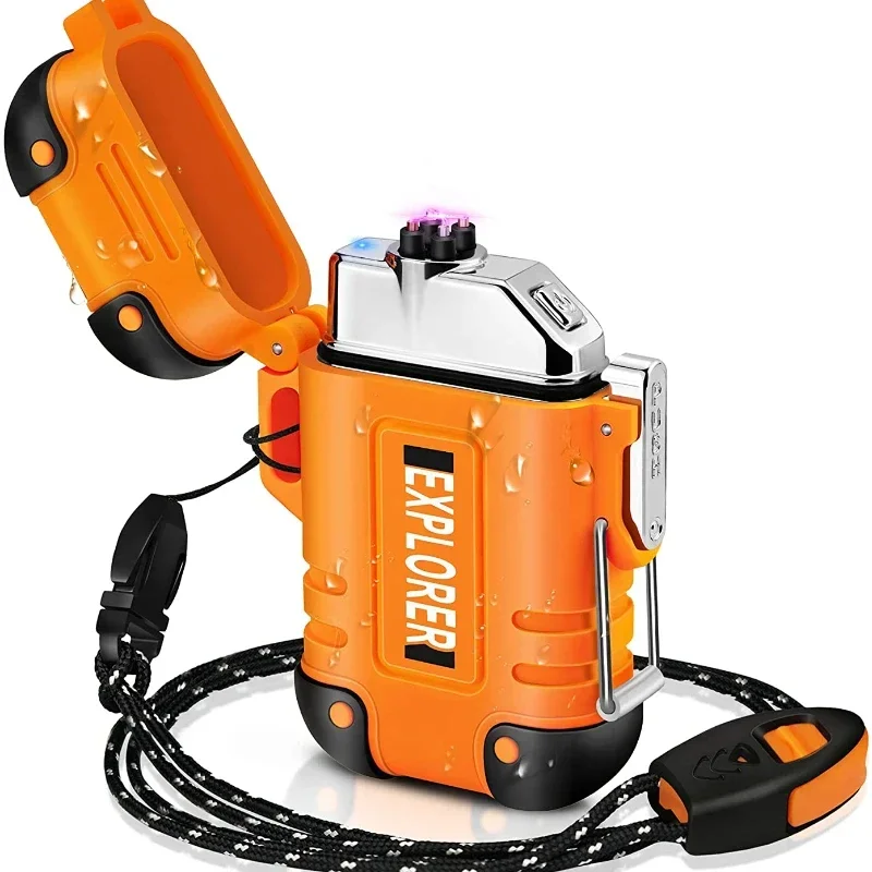 2025 wasserdichtes Doppelbogen-Feuerzeug, USB wiederaufladbar, winddicht, Plasma-Feuerzeug, Outdoor, Camping, flammenloses Raucherzubehör Image