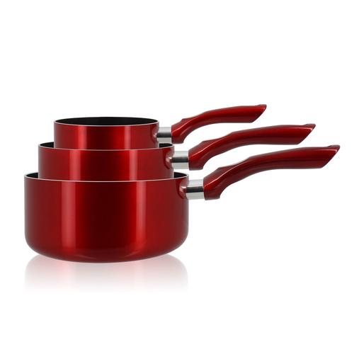 Lot de 3 casseroles en aluminium rouge - tous feux