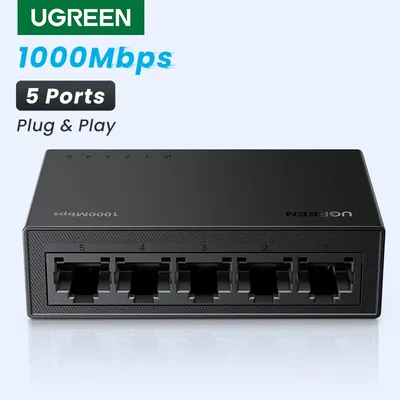 UGREEN Ethernet Switch 1000Mbps Mini Network Expansion 5 Ports All Gigabit for Router PC Lan Hub