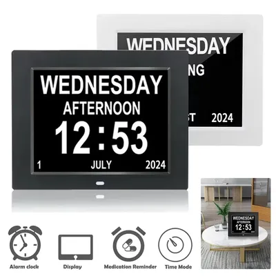 LED Digital Alarms Calendar Clock with Multi-Languages Medicine Time Reminder for Elder Home Desk