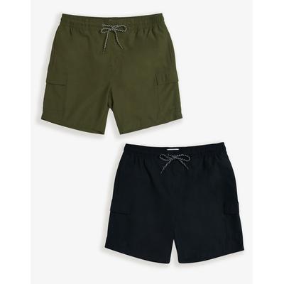 Threadbare Men's Khaki & Black Mid Length Cargo Swim Shorts (2 Pack)