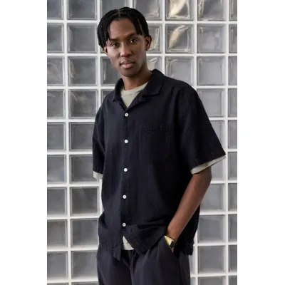 Loom Black Seersucker Shirt - Black L at Urban Outfitters