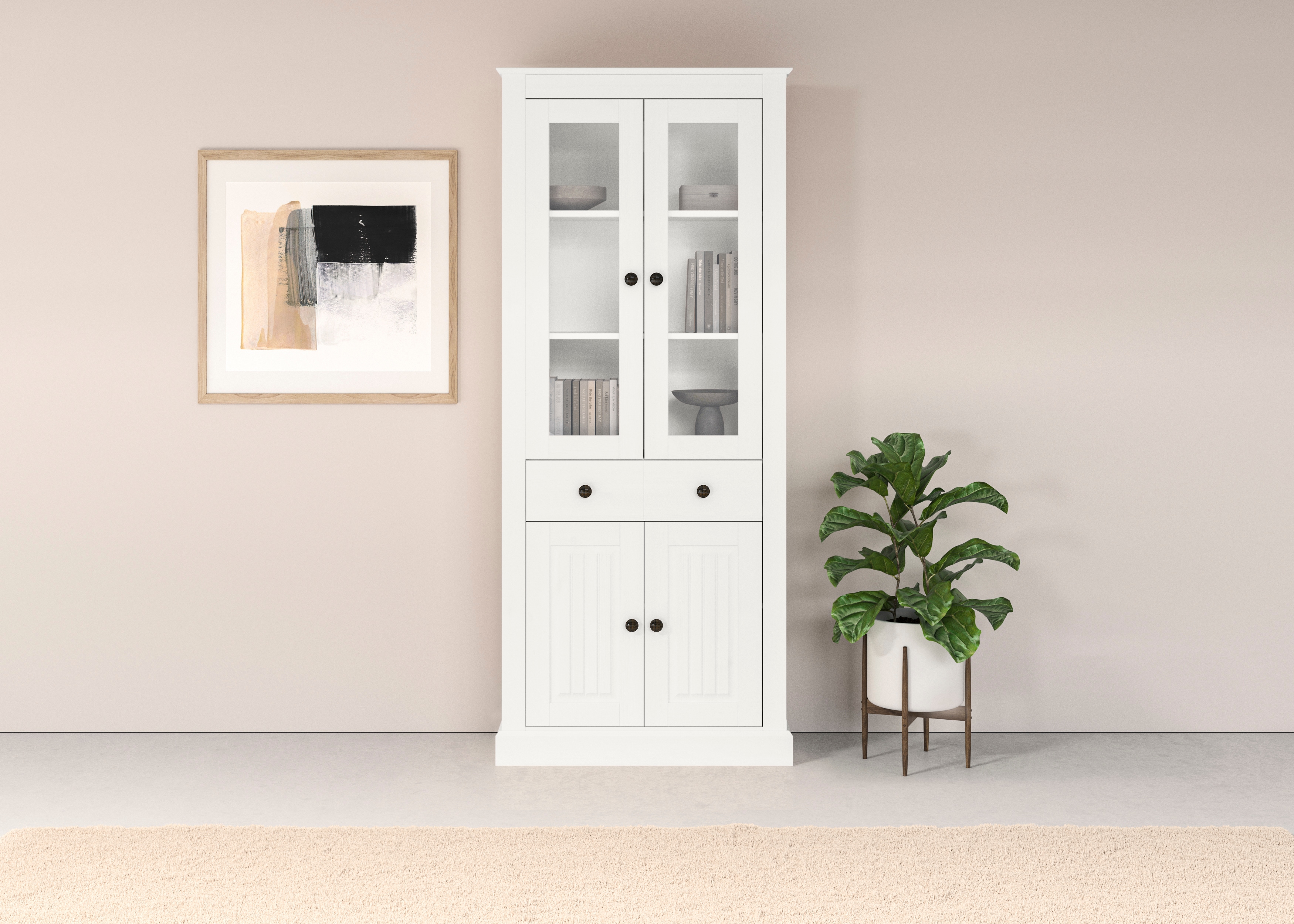 Vitrine HOME AFFAIRE "Liotta", weiß, B:77cm H:181cm T:31cm, Massivholz, Schränke, Mit 2 Glastüren und 1 Schublade Image