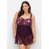 Badekleid SHEEGO BY JOE BROWNS "Große Größen", Damen, Gr. 48, Cup C, lila (beere gemustert), Nylon, Xtra Life LYCRA, Badeanzüge, mit Mesh-Rock und Shaping-Effekt