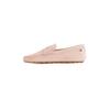 Slipper TOMMY HILFIGER "FLAG SOFT SUEDE DRIVER LOAFER", Damen, Gr. 39, grau (helltaupe), Veloursleder, casual, Schuhe, Schlupfschuh, Bequemschuh, Mokassin, Flats mit modischen Zierriegel