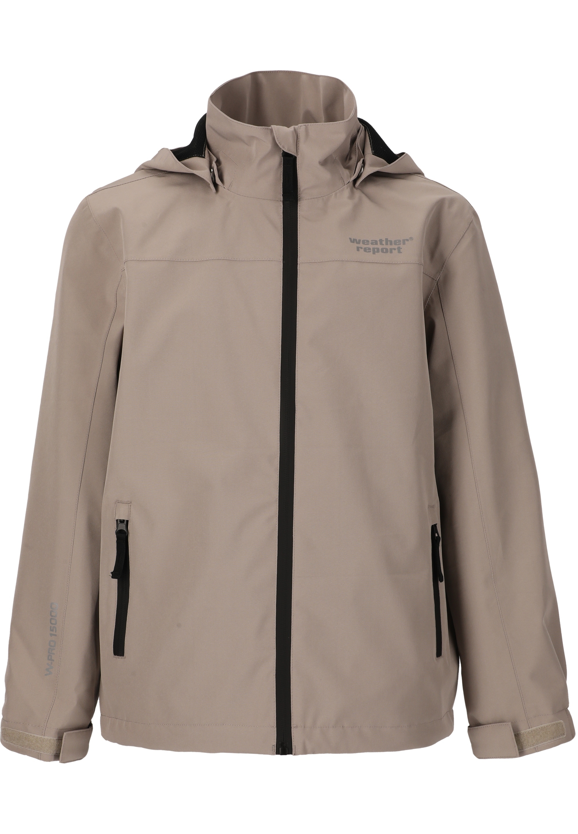 Outdoorjacke WEATHER REPORT "Borise Jr.", Kinder, Gr. 164, grau (hellgrau), 90% Polyester, 10% Elasthan, mehrfarbig, Casual, normal, hoch geschlossener Ausschnitt, Jacken, mit wasserdichter Ausstattung Image