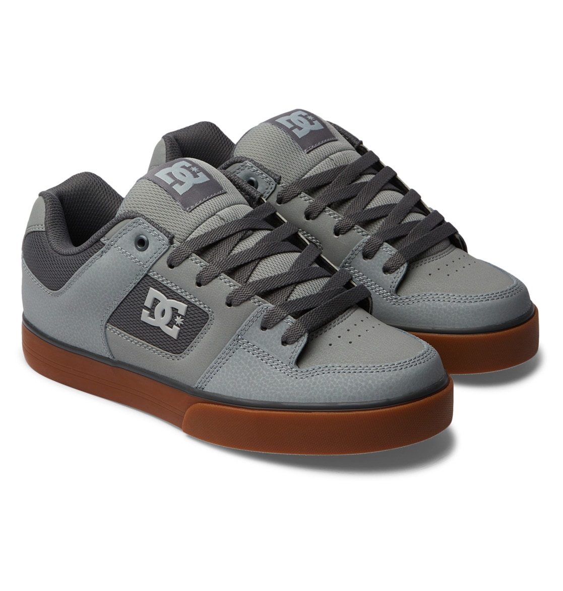 Sneaker DC SHOES "Pure", Herren, Gr. 12,5(46,5), grau (carbon, gum), 55.4% Leder, 44.6% Synthetikmaterial, Schuhe Skaterschuh Sneaker low
