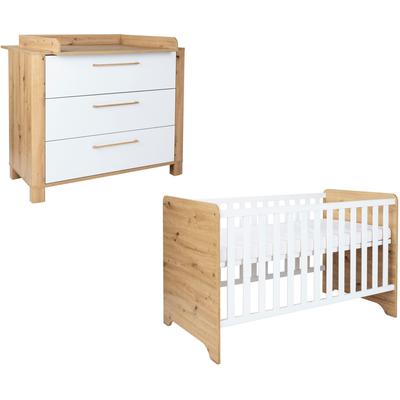 Babymöbel-Set ARTHUR BERNDT "Babyzimmer Set »Marlon« 2-teilig", weiß (eiche, weiß), ohne Matratze, B/H: 70cm x 140cm, Holzwerkstoff, MDF, Hartfaserplatte, Massivholz, Schlafzimmermöbel-Sets