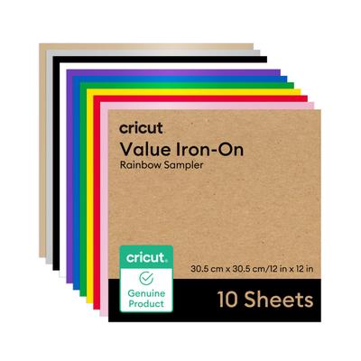 Cricut Value Iron-On | Rainbow Sampler | 12 in x 12 in | 10 Count | White/Blue
