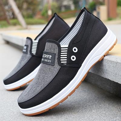 TEMU Low Top Men's Casual Slip-on Fabric Upper Walking Shoes, Breathable, Comfortable, Solid Color, Fabric Insole, Sole, Fabric Inner, With Rubber Sole For All Image