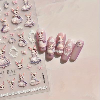 TEMU 5d Iron Powder New Three-dimensional Cartoon Bunny Princess With Princess Dress Nail Stickers And Decals For Diy Phone And Planner. Image