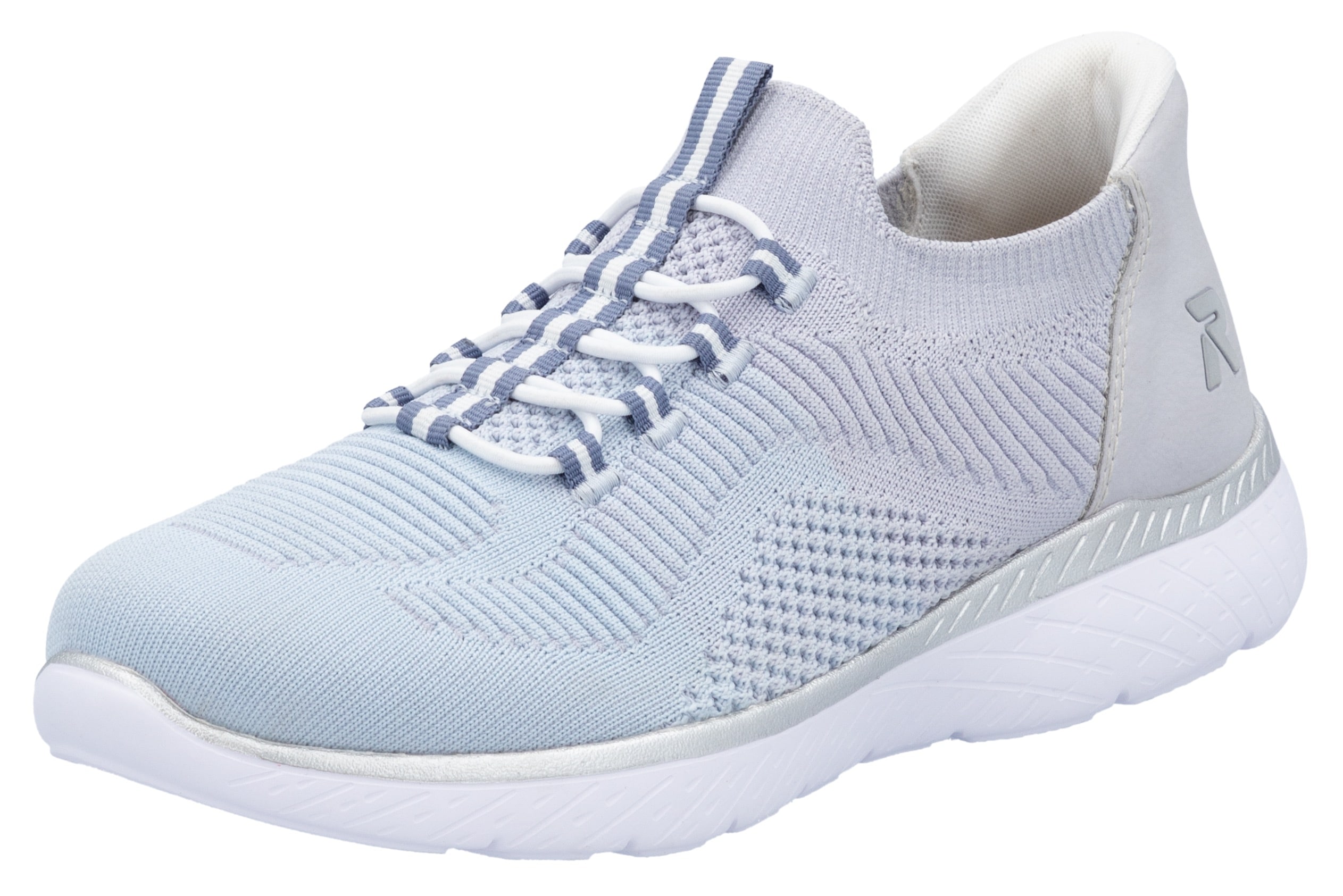 Slip-On Sneaker RIEKER SPORT "Ready2GO", Damen, Gr. 41, blau (hellblau), Lederimitat, Textil, Schuhe, Halbschuh, Freizeitschuh, Slipper mit MemoSoft-Innensohle