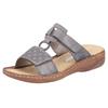 Pantolette RIEKER, Damen, Gr. 36, grau, Lederimitat, metallic, casual, Schuhe, Sommerschuh, Schlappen, Urlaubschuh, Klettschuh mit Perforation, Topseller