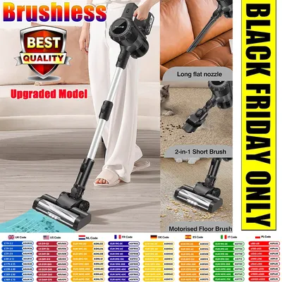 DayPlus Cordless Vacuum Cleaner 2 Speeds Handheld Stick Powerful Suction Brushless Multi-In-One for Home Carpet Car - Upgraded
