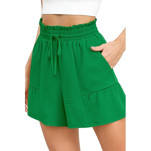 Damen Kunstbaumwollleinen Shorts Stoffhosen Streetwear Lässig Kurz Natürliche Taille Einfach Tasche Elastisches Kordelzugdesign Atmungsaktivität Bequem Mikroelastisch Lässig Streetwear Magenta Wein Image