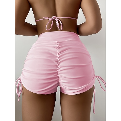 Damen Badebekleidung dehnbare Boxershorts Badeanzug hohe Taille Urlaub Strandbekleidung einfarbig ärmellos Badeanzüge