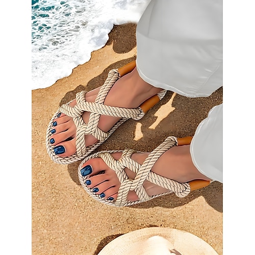 Blaue Seilsandalen für Damen – handgefertigte, geknotete Riemchensandalen für Sommer, Strandurlaub und Freizeit Image