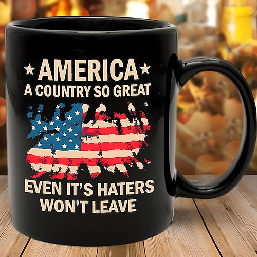 Patriotische Kaffeetasse Amerika, ein so großartiges Land, 325 ml, schwarze Keramiktasse, lustiges USA-Geschenk für Männer und Frauen, Veteranen, Unabhängigkeitstag, politischer Humor, Trinkgeschirr Image