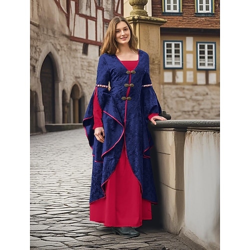 Retro Vintage Mittelalterlich Renaissance Kleid Abschlussballkleid Wikinger Keltischer Ritter Kostüm Damen Keltisch königlich Halloween Karneval Leistung Party LARP Erwachsene Kleid Image