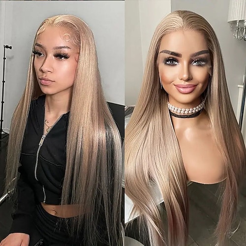 Remy Echthaar 5x5 Verschluss 13x4 Spitzenfront Perücke Freier Scheitel Brasilianisches Haar Glatt Blond Perücke 130% 150% Haardichte mit Babyhaaren Natürlicher Haaransatz Kleberfrei Für Damen Lang Image