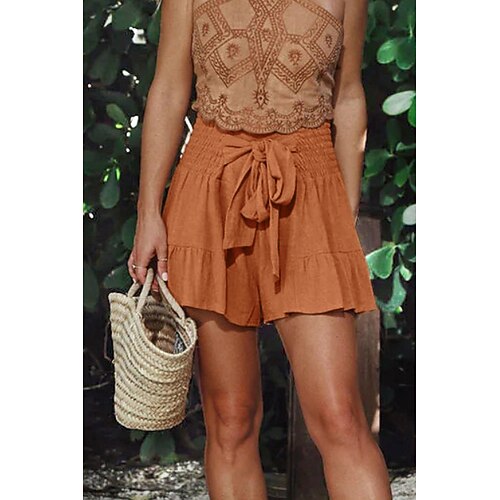 Damen Shorts aus Baumwollleinen Hose aus Baumwollleinen Shorts Stoffhosen Streetwear Lässig Kurz Natürliche Taille Einfach Tasche Atmungsaktivität Weich Mikroelastisch Streetwear Ausgehen Dunkelrot Image