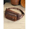 Herren Vintage Leder Sling Bag Bauchtasche – Crossbody Brusttasche mit mehreren Reißverschlusstaschen, verstellbarem Riemen, stylische Reise- und Alltags-Gürteltasche schwarzbraun